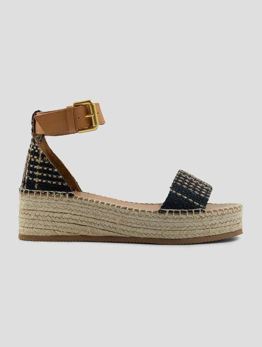 Kiton Black Beige Linen Viscose Sandals