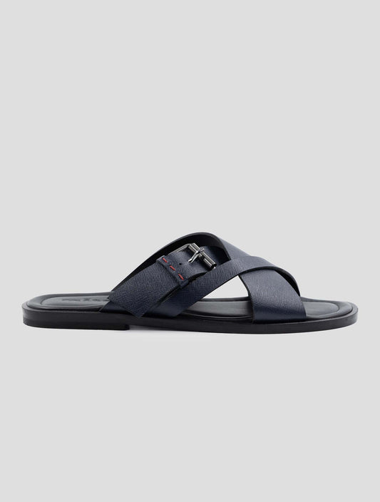 Kiton Black Blue Leather Sandals