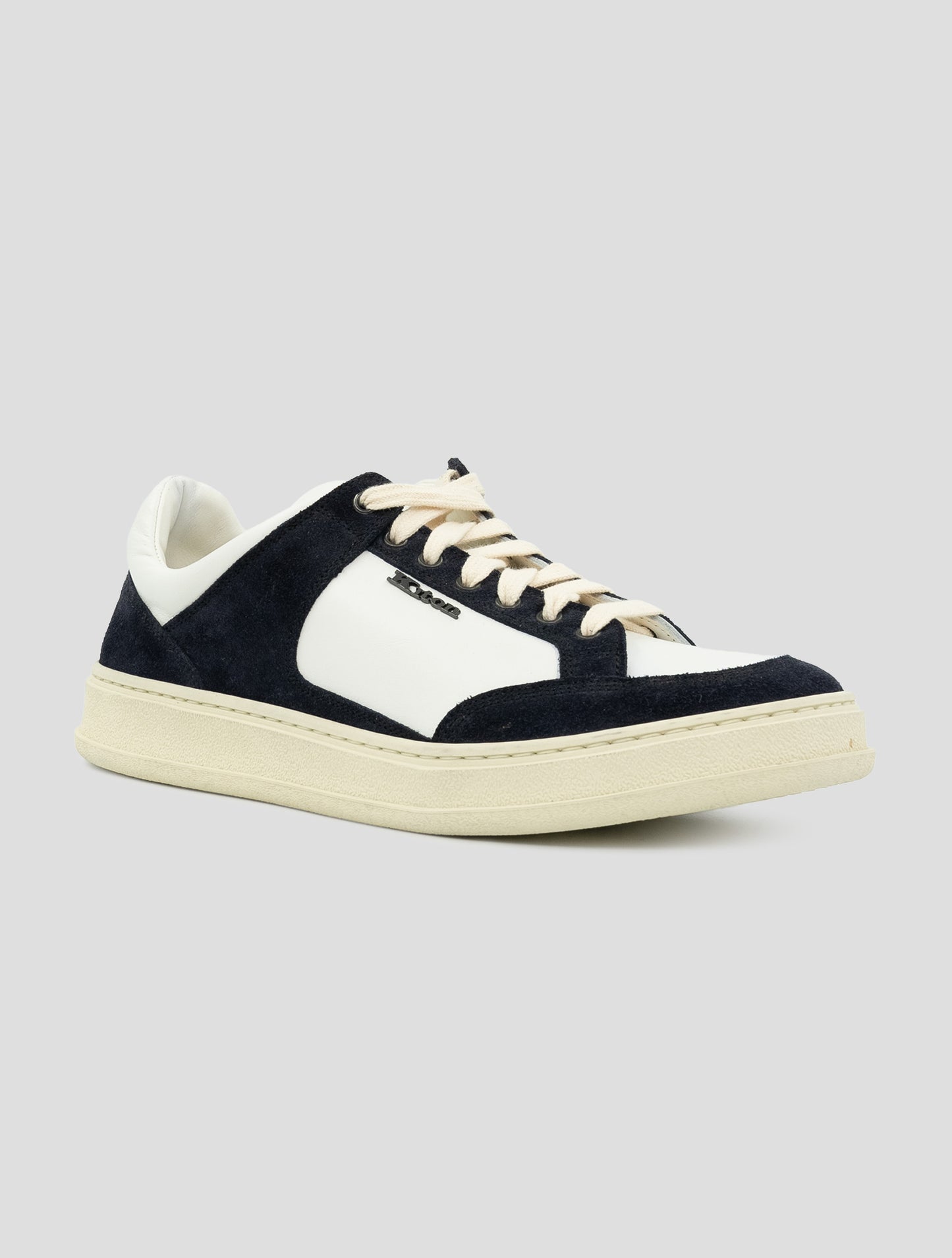 Kiton Blue White Leather Leather Suede Sneakers