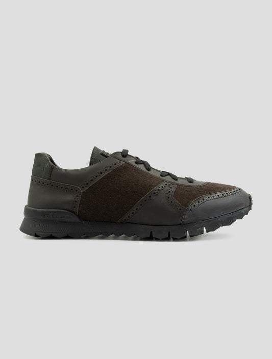Kiton Brown Virgin Wool Pa With Fur Sneakers