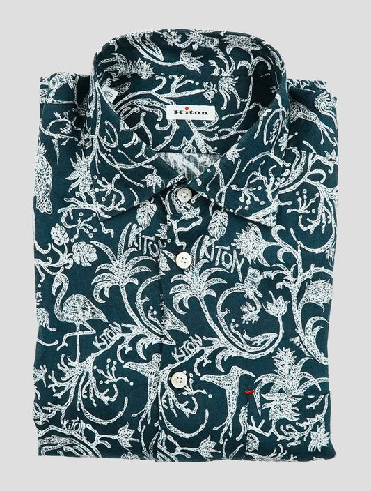 Kiton Blue White Cotton Shirt