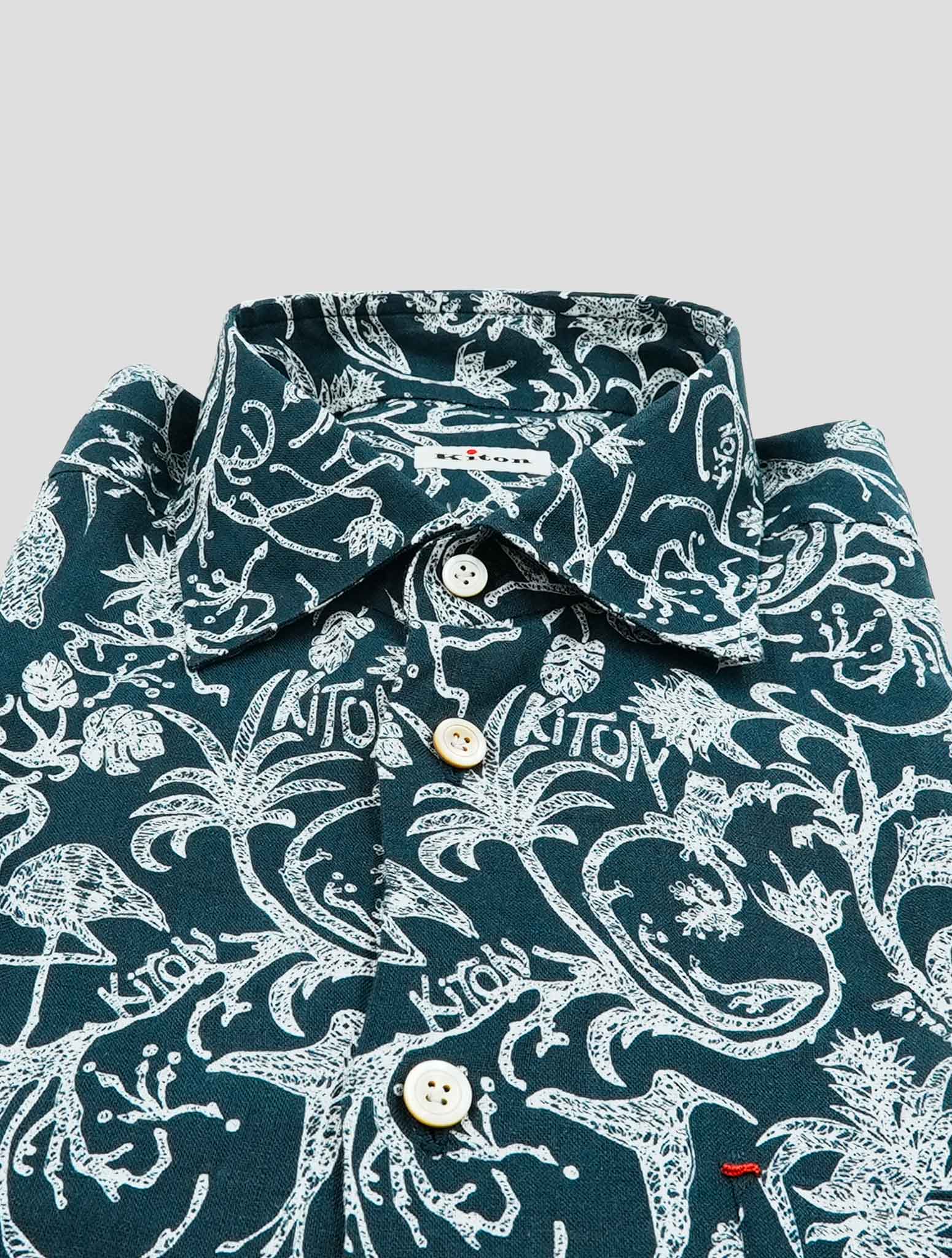 Kiton Blue White Cotton Shirt