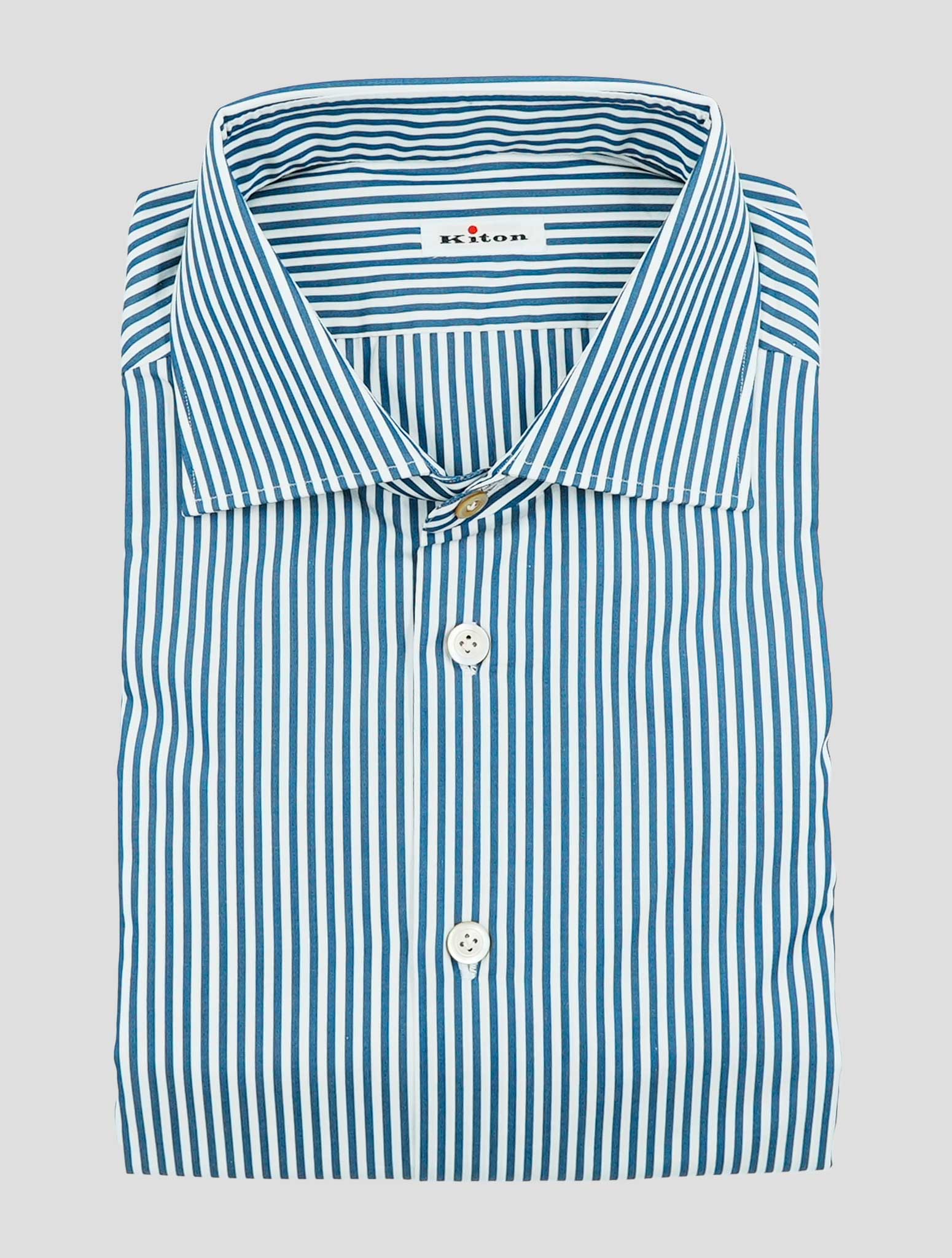 Kiton Blue White Cotton Shirt