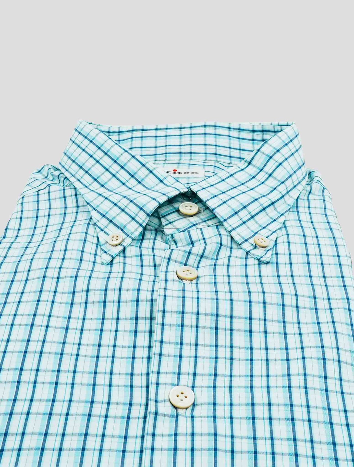 Kiton Blue White Cotton Shirt