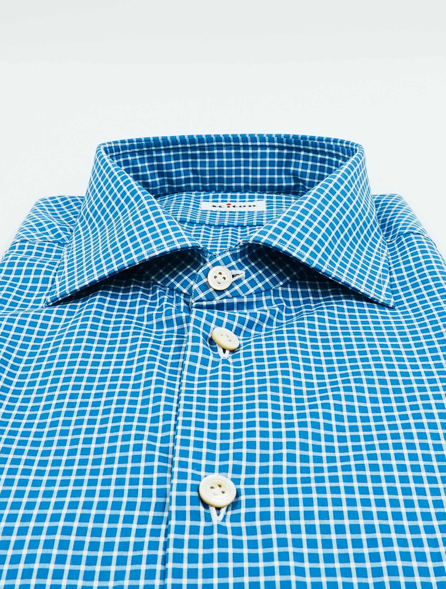 Kiton Blue White Cotton Shirt