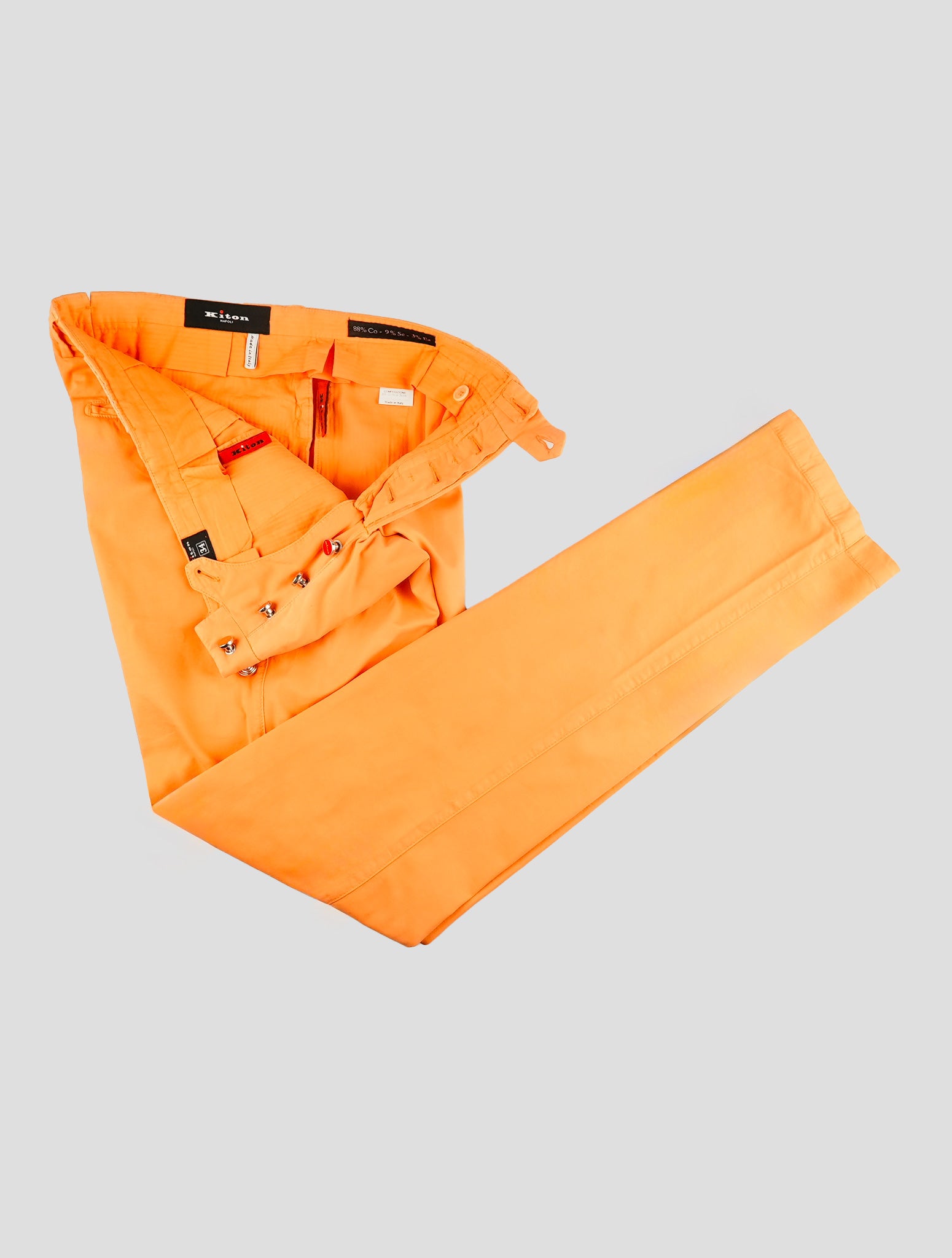Kiton Orange Cotton Silk Ea Pants