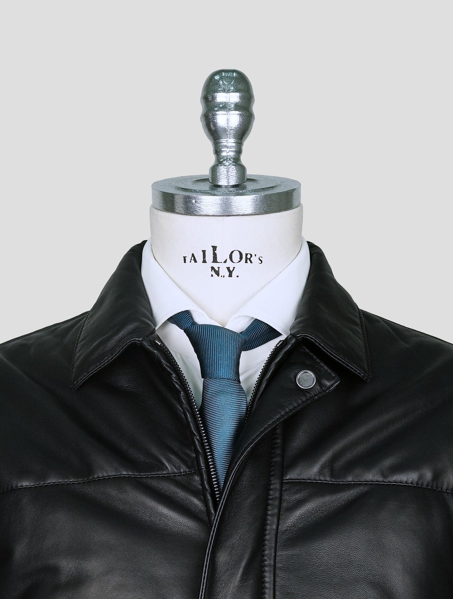 Kiton Black Leather Overcoat