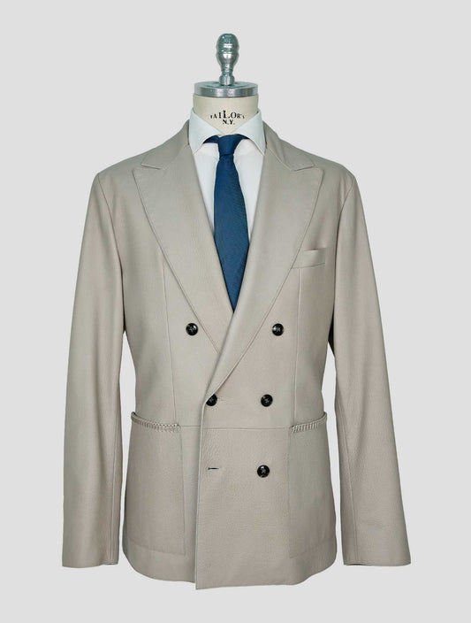 Kiton Gray Leather Deer Double Breasted Overcoat
