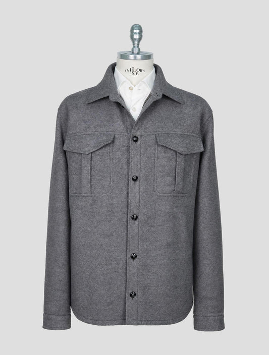 Kiton Gray Wool Silk Cashmere With Fur Coat