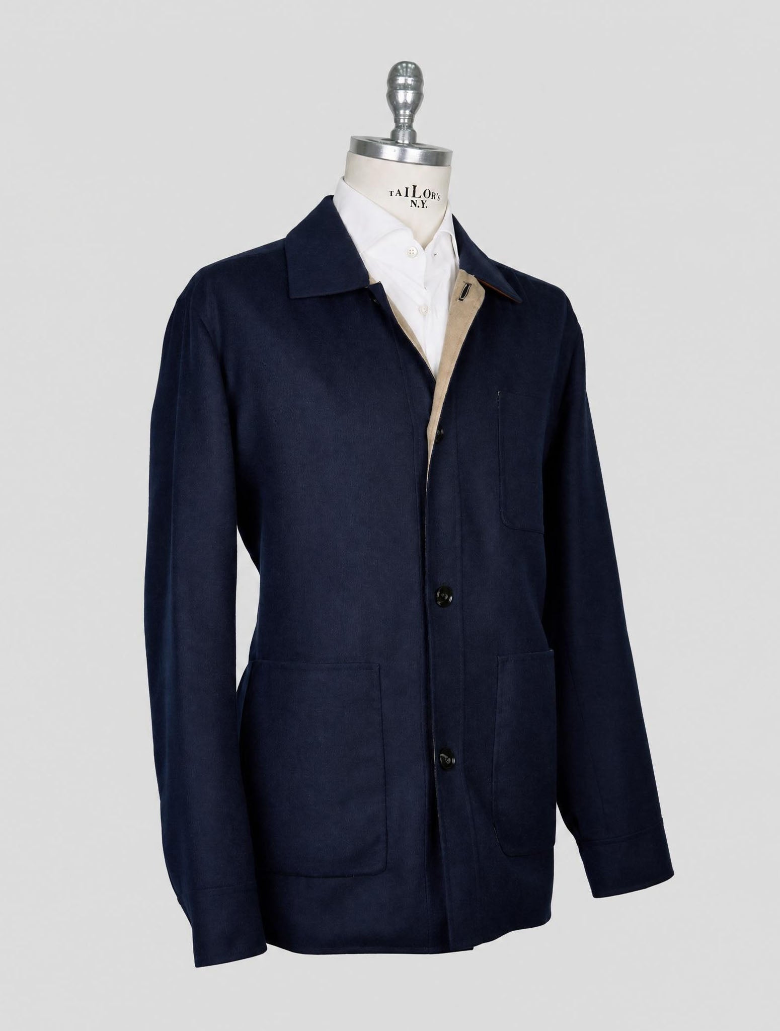 Kiton Blue Cashmere Silk Coat