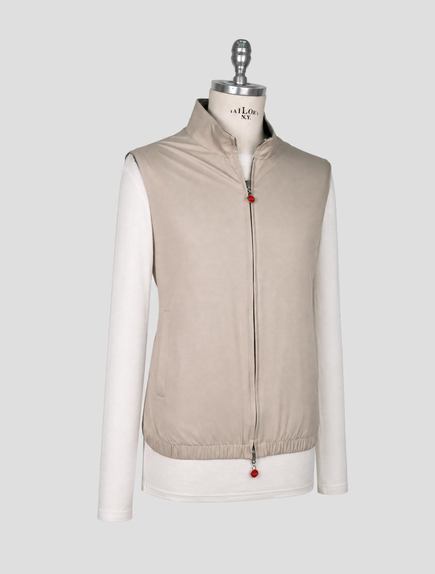 Kiton Beige Gray Pl Reverse Gilet Coat