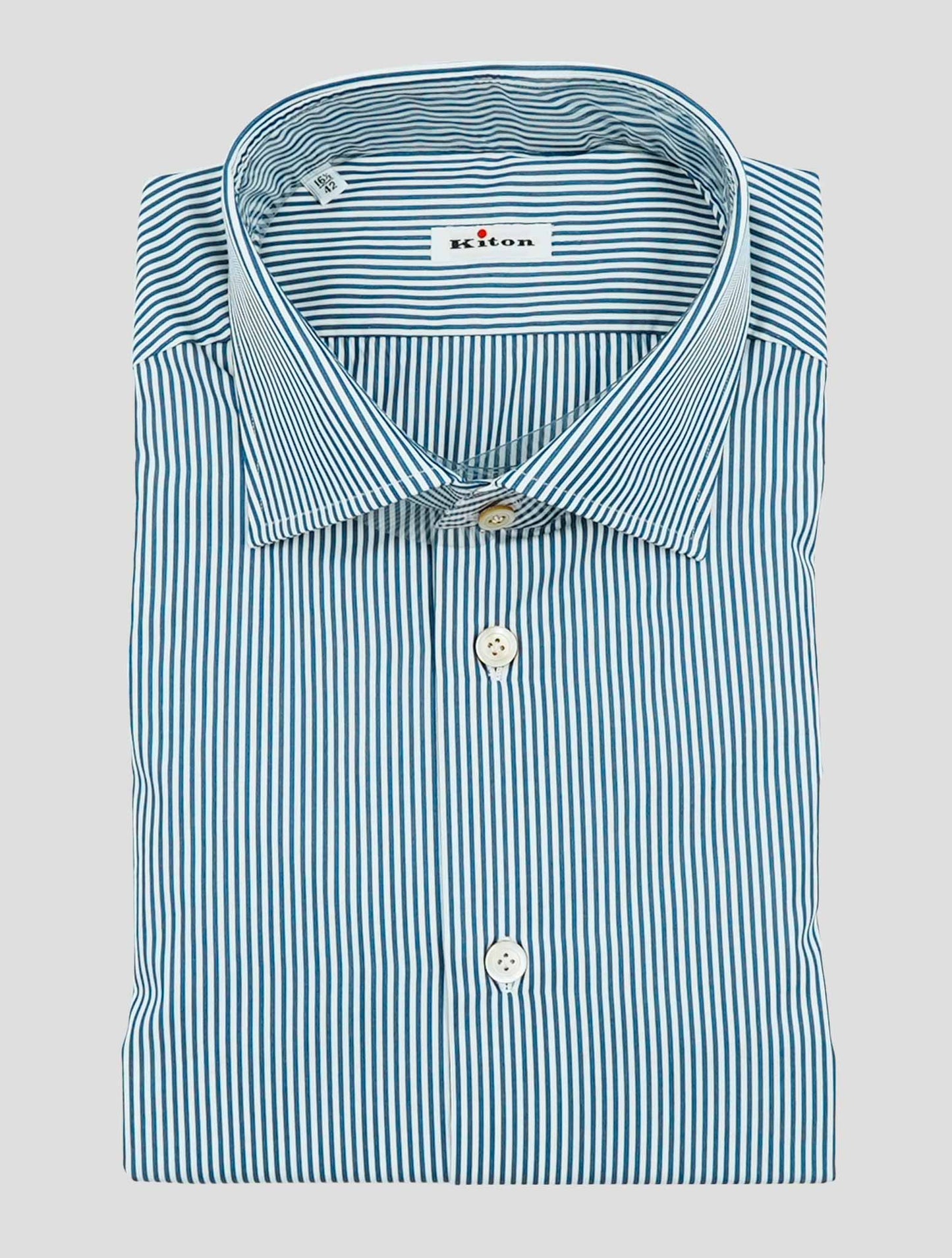 Kiton Blue White Cotton Shirt