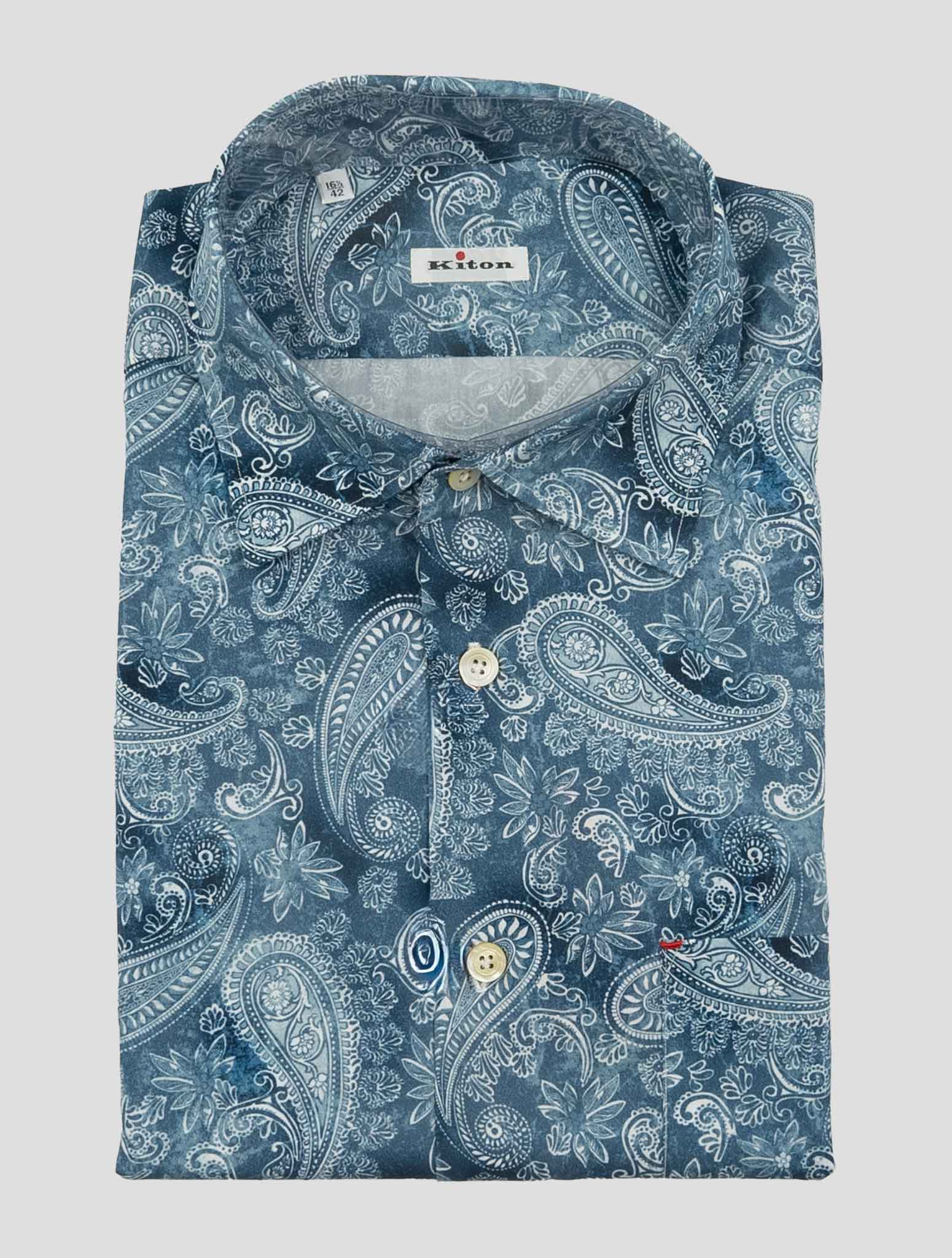 Kiton Blue White Cotton Shirt Nerano