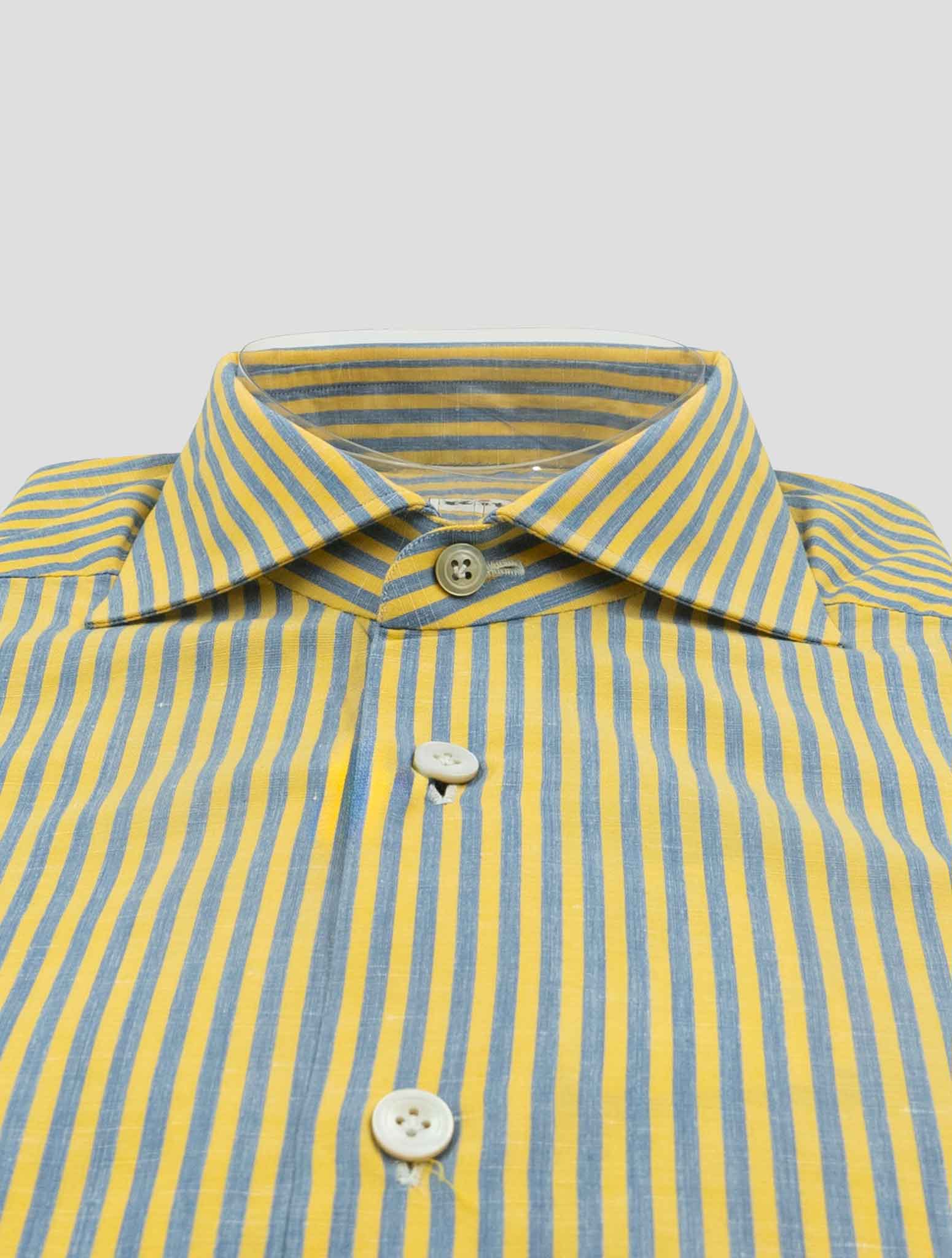 Kiton Yellow Light Blue Cotton Linen Shirt