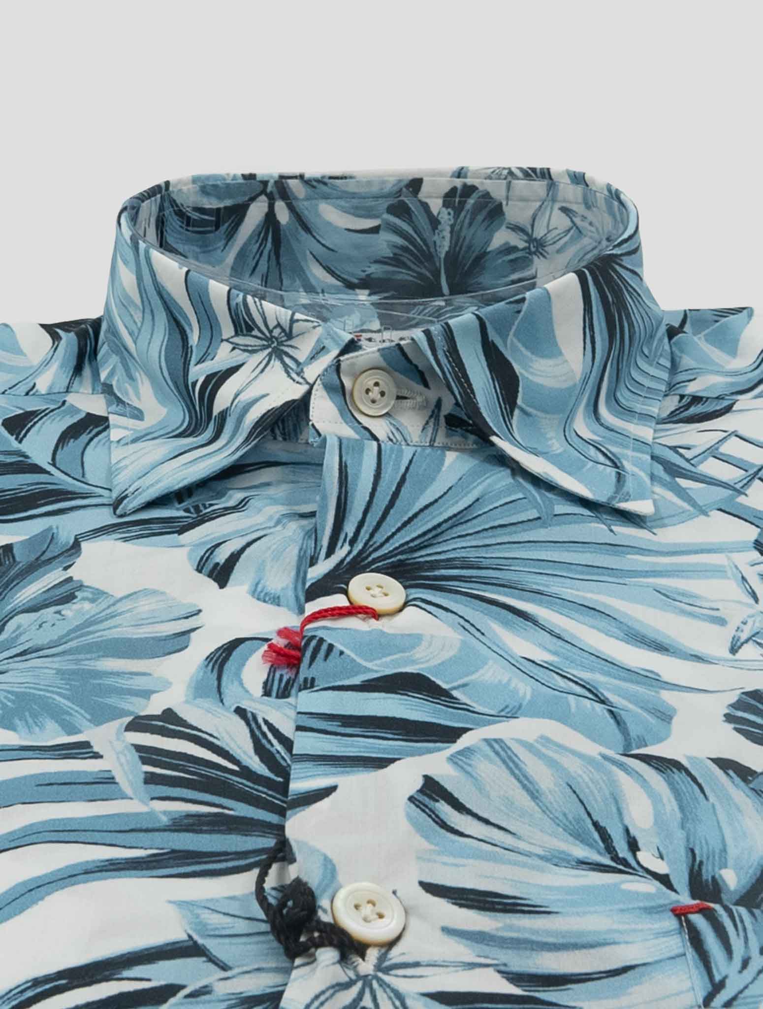 Kiton Light Blue White Cotton Shirt Nerano