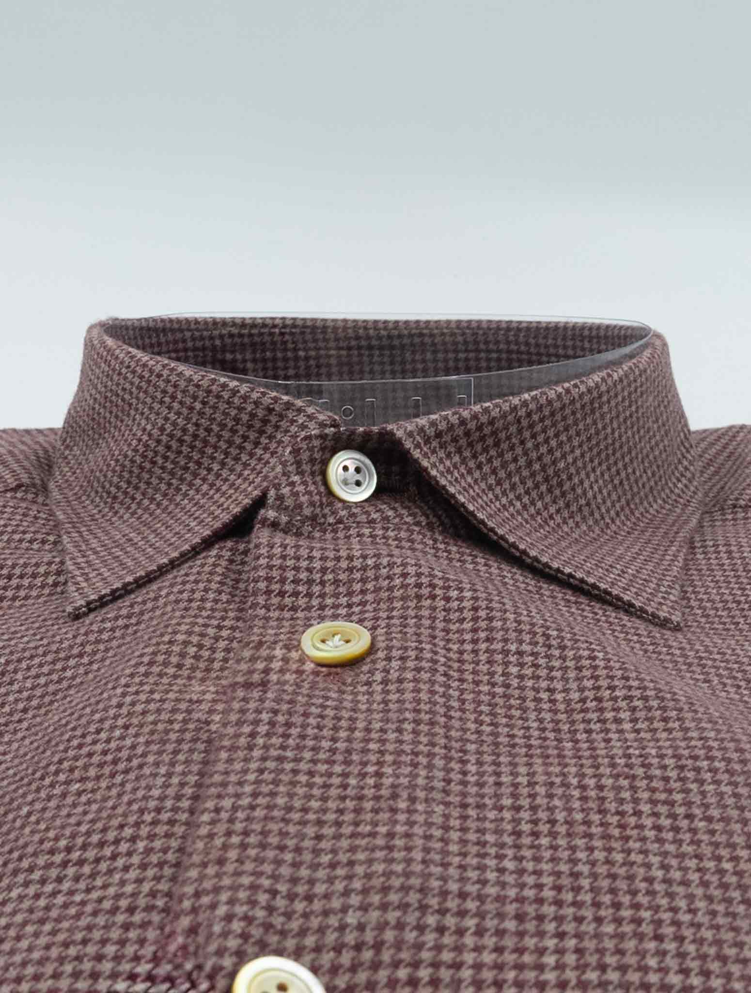 Kiton Burgundy Gray Cotton Shirt Nerano
