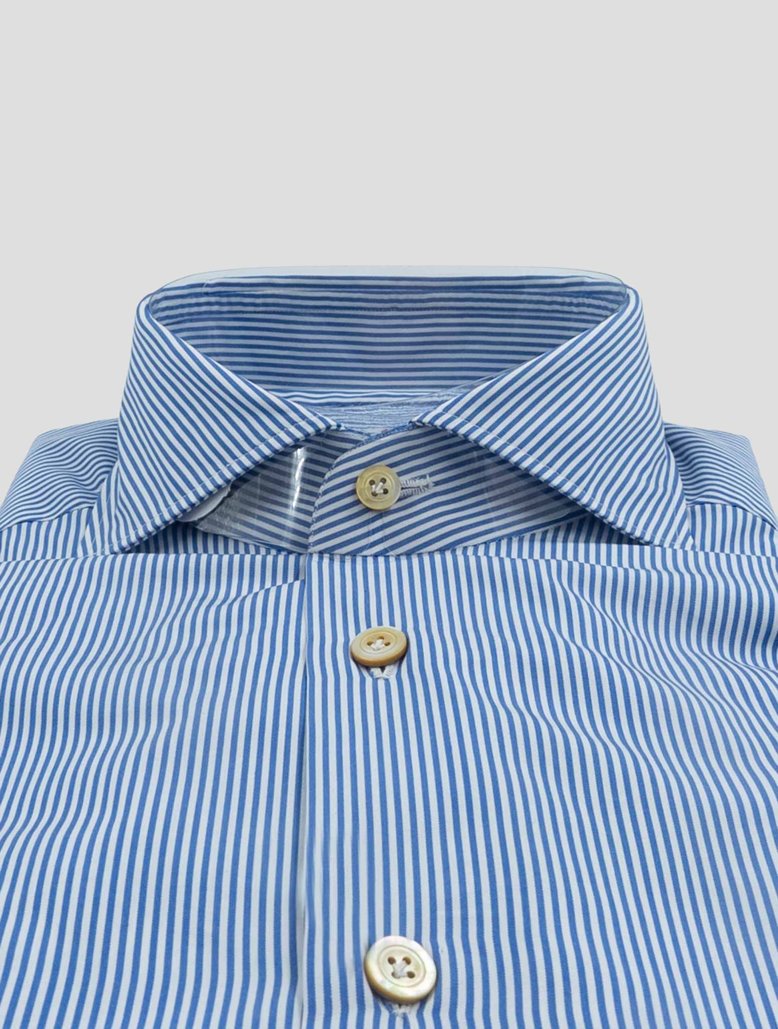 Kiton Blue White Cotton Shirt