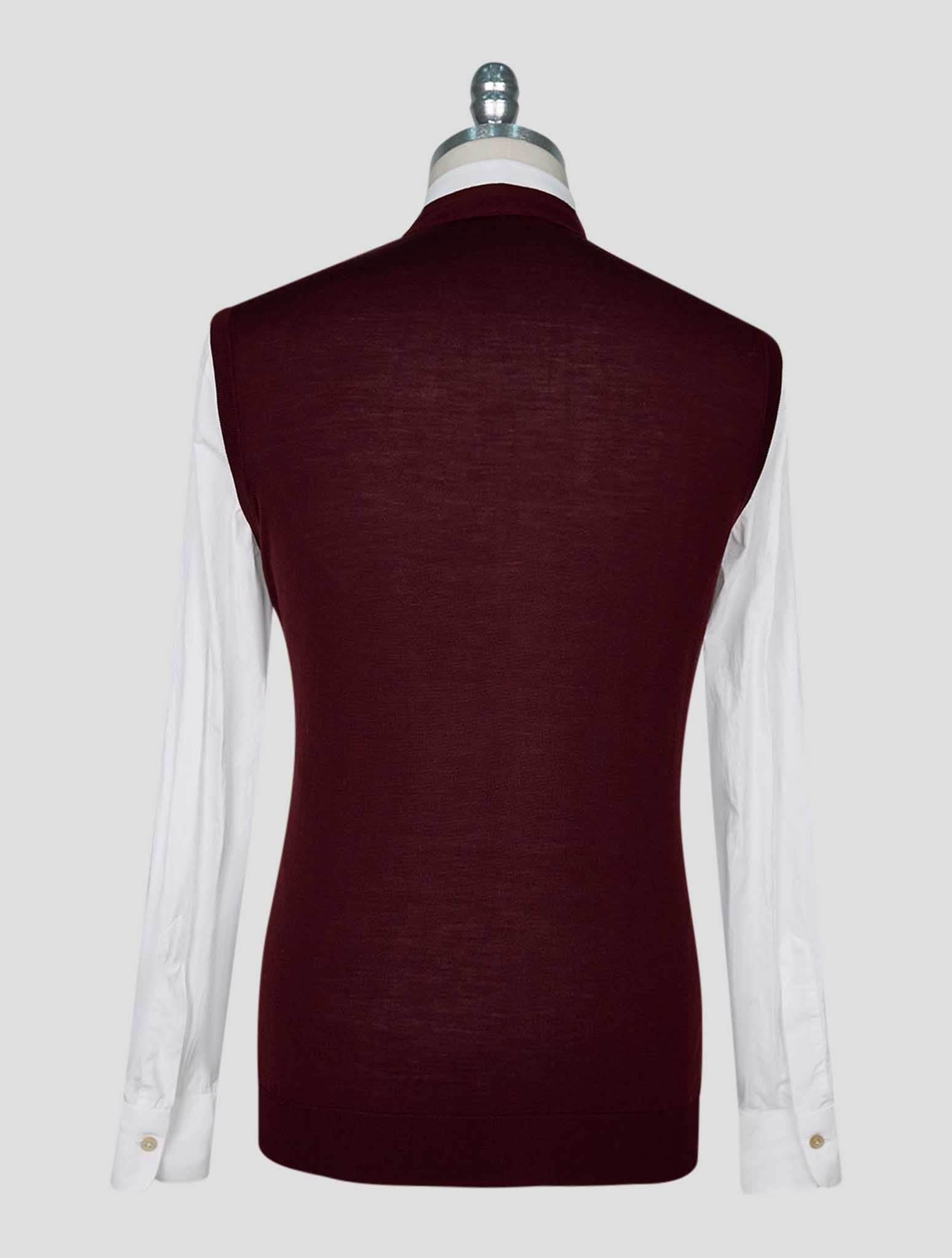Kiton Burgundy Wool Diamante Blu Gilet Cardigan