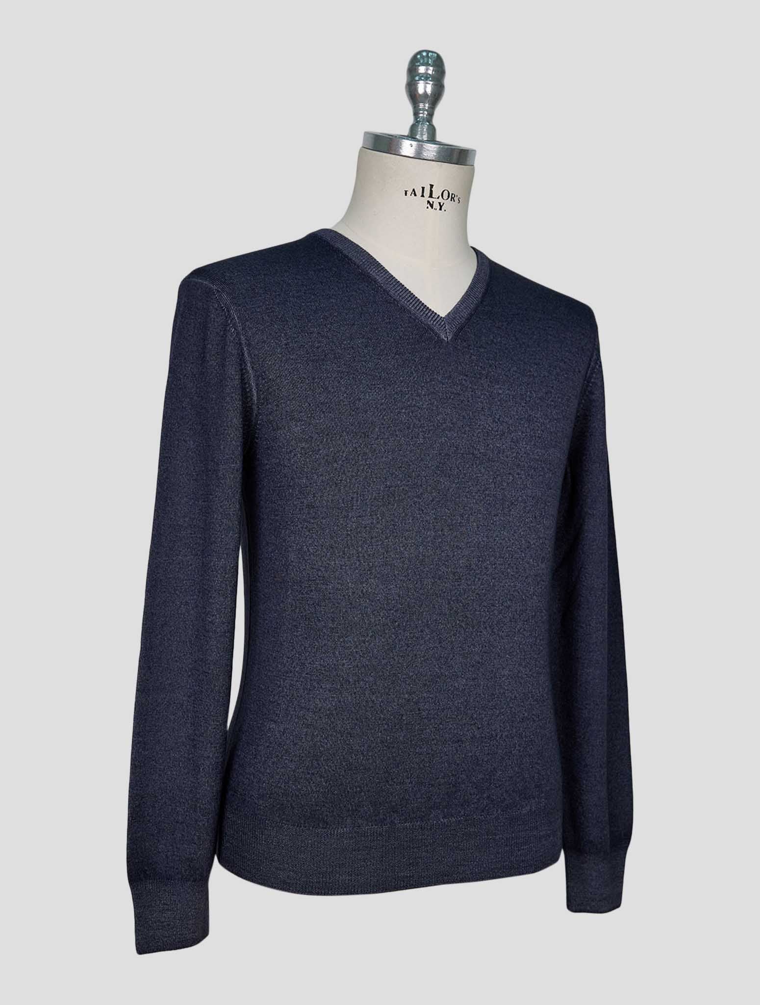 Kiton Gray Blue Wool Sweater V-Neck