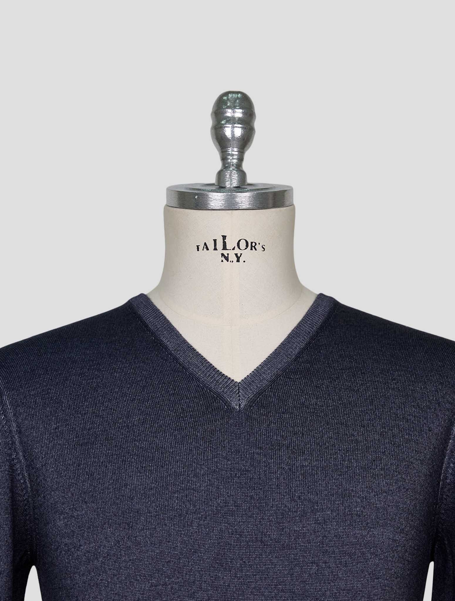 Kiton Gray Blue Wool Sweater V-Neck
