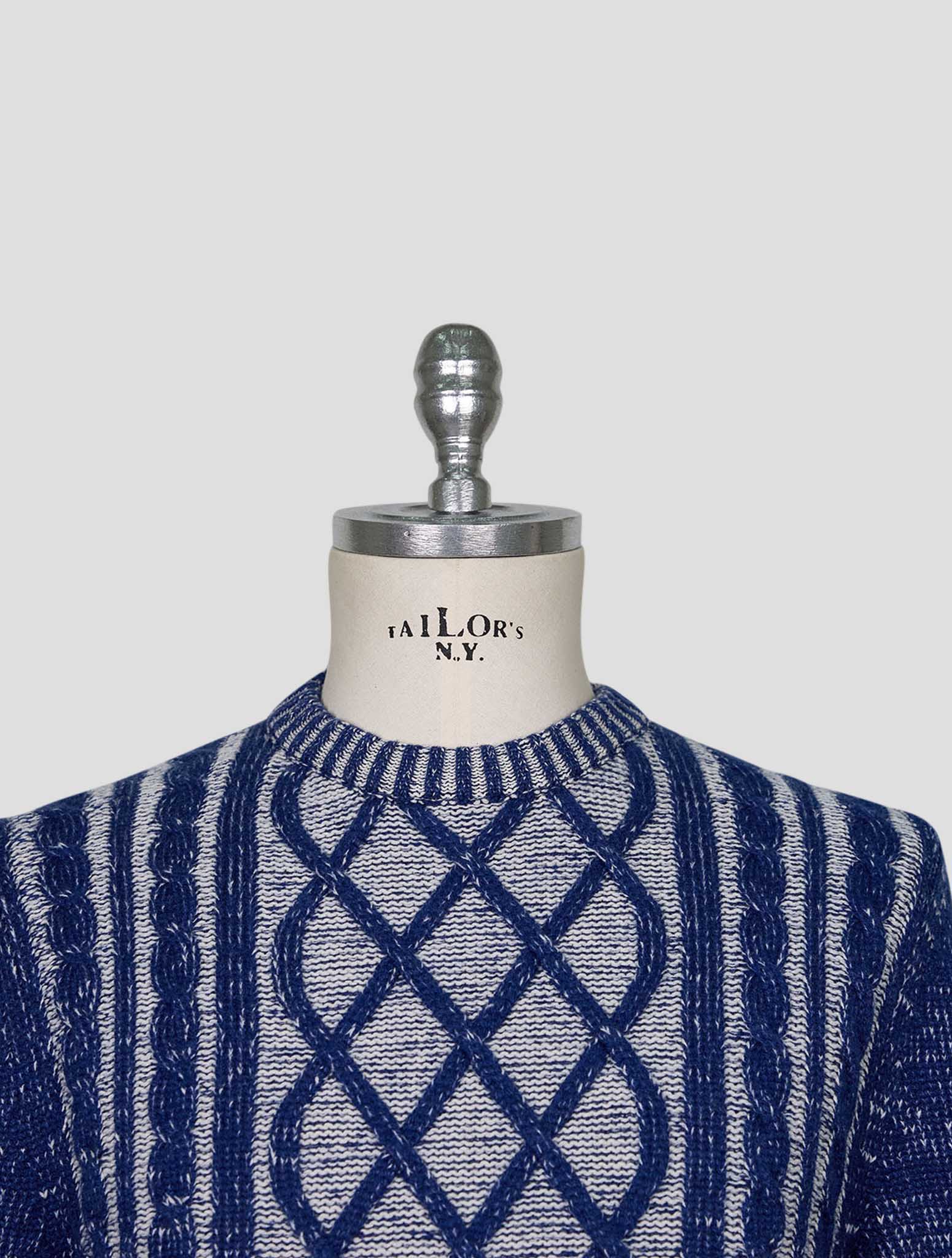 Kiton Blue White Cashmere Sweater Crewneck