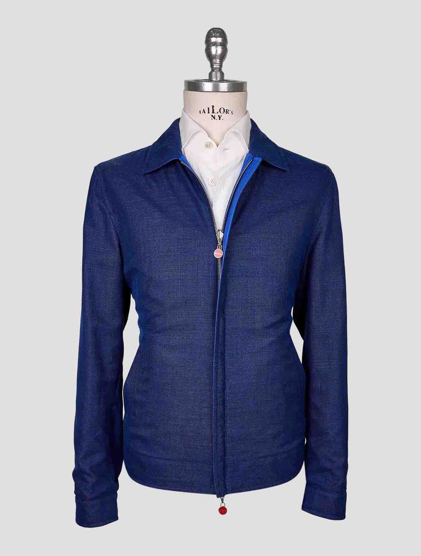 Kiton Blue Wool Silk Linen Coat