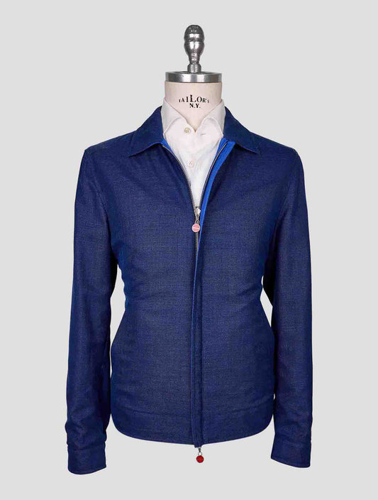 Kiton Blue Wool Silk Linen Coat