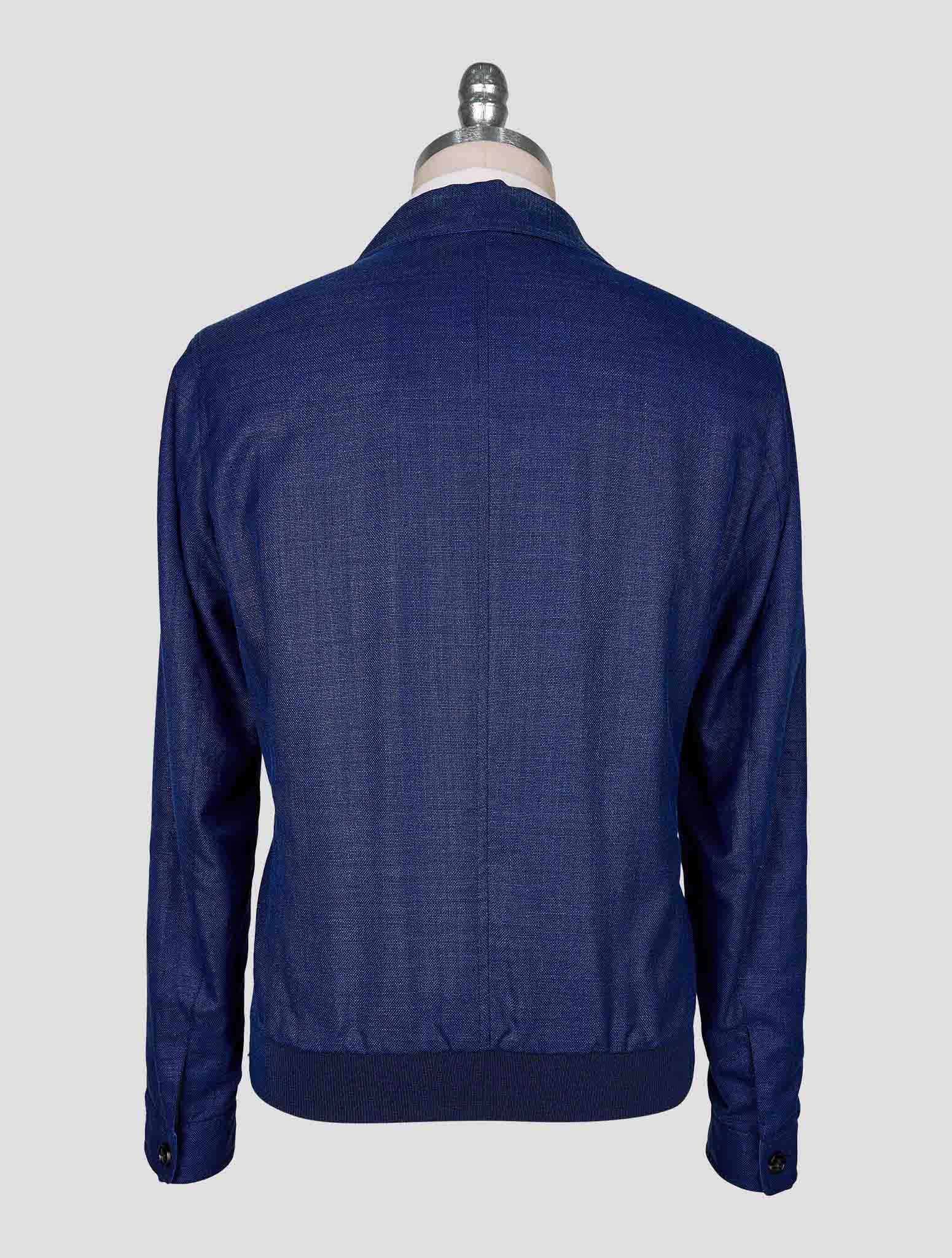 Kiton Blue Wool Silk Linen Coat