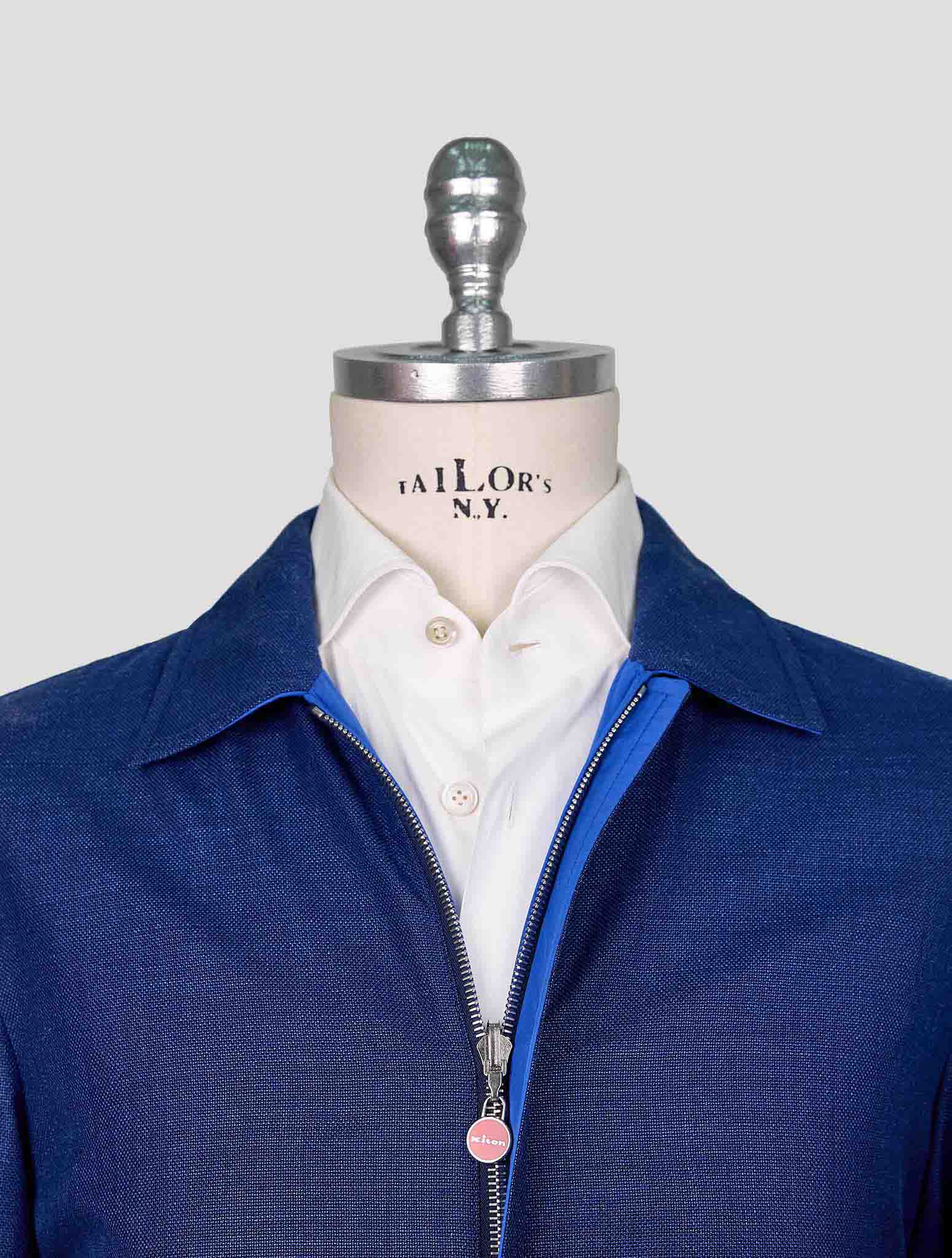 Kiton Blue Wool Silk Linen Coat