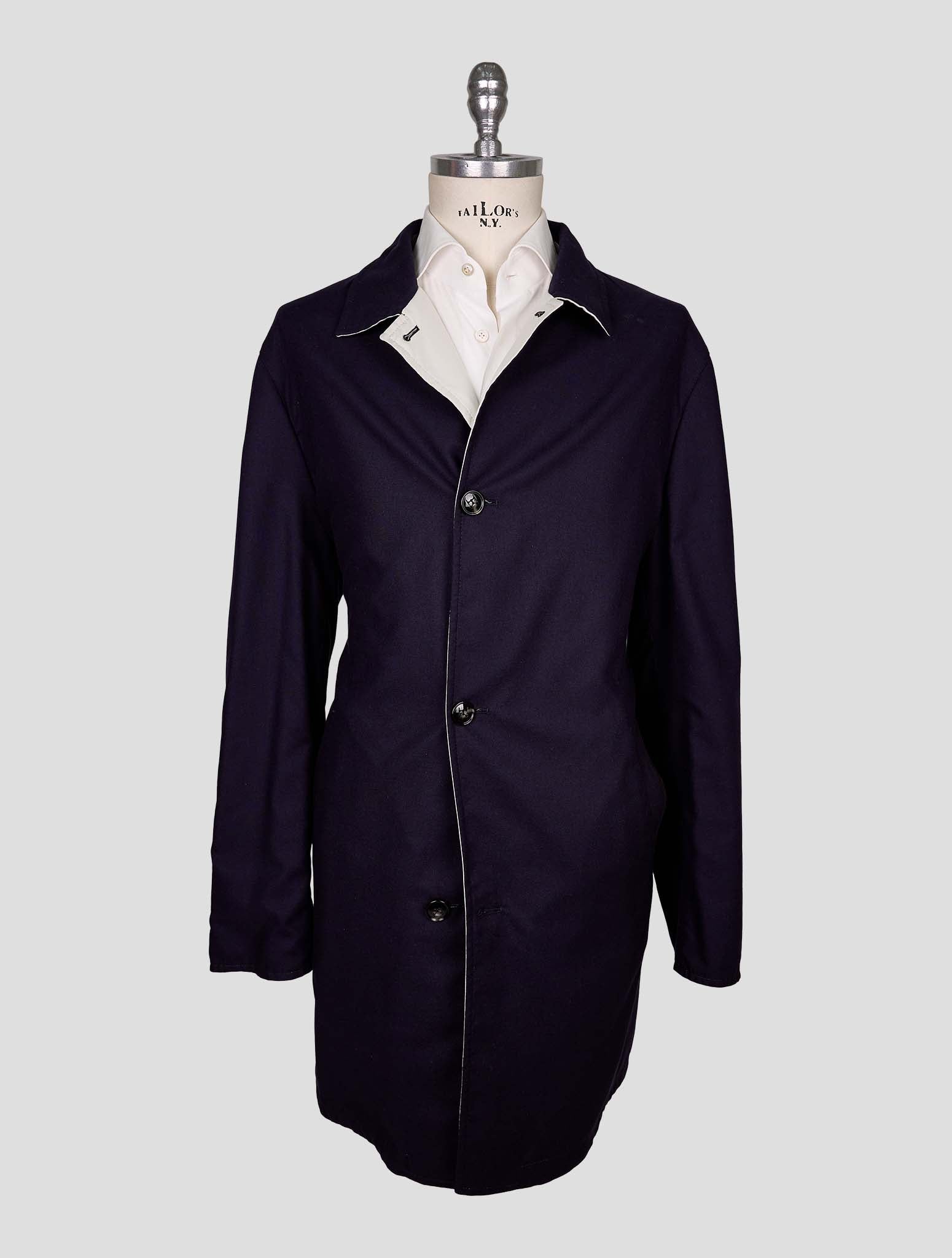Kiton Beige Blue Silk Cashmere Reverse Overcoat