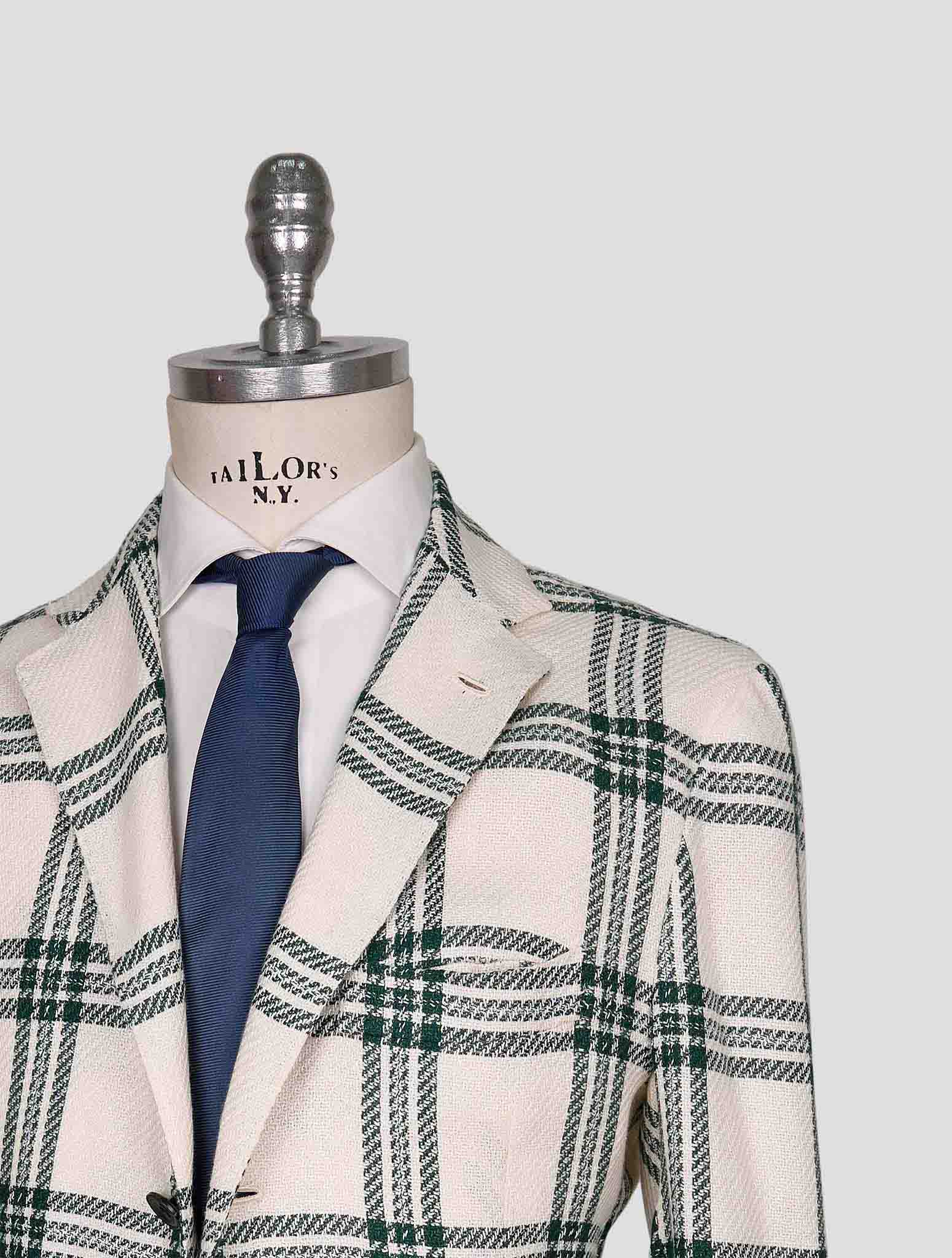 Kiton Green White Cashmere Linen Blazer