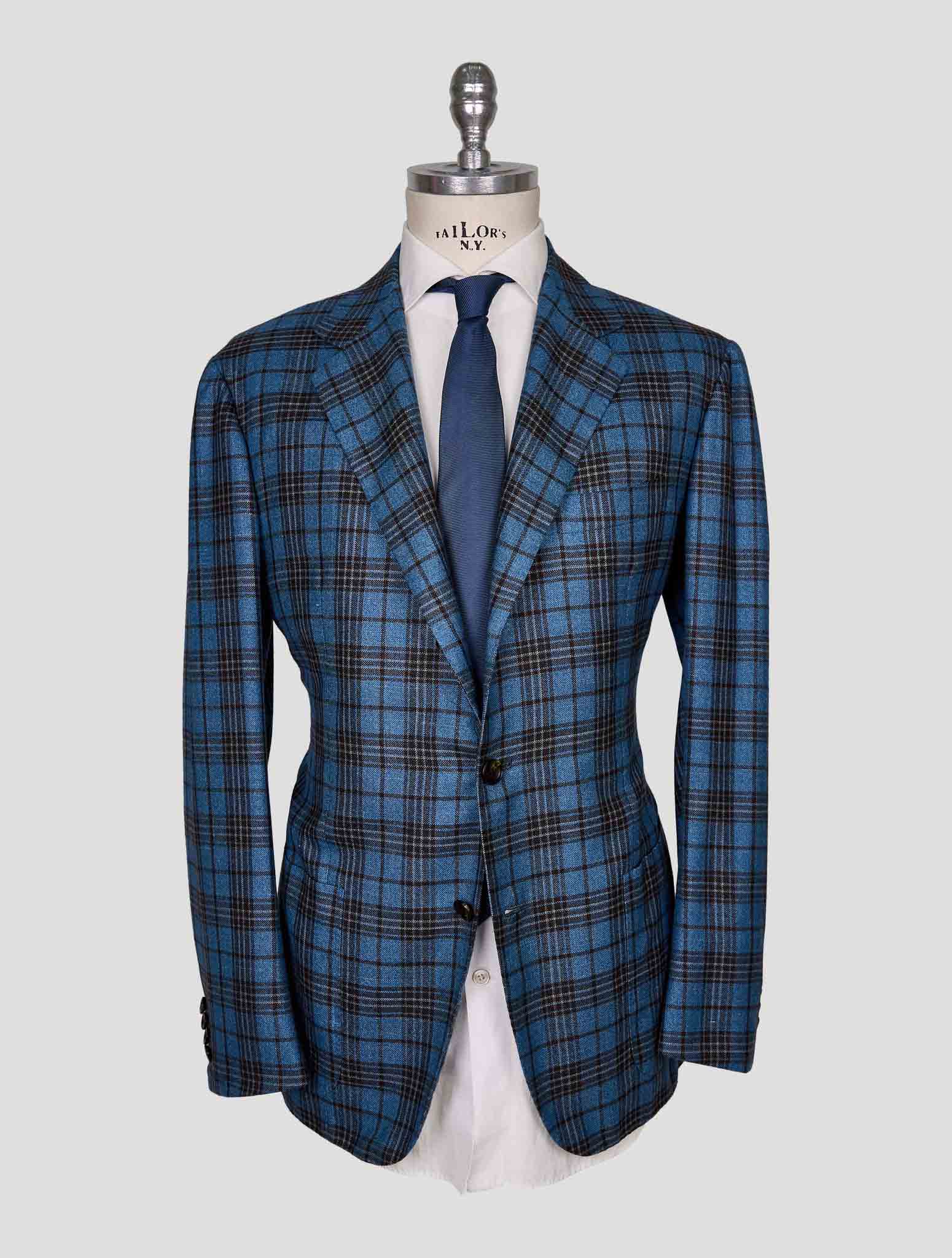 Kiton Light Blue Brown Cashmere Silk Linen Blazer