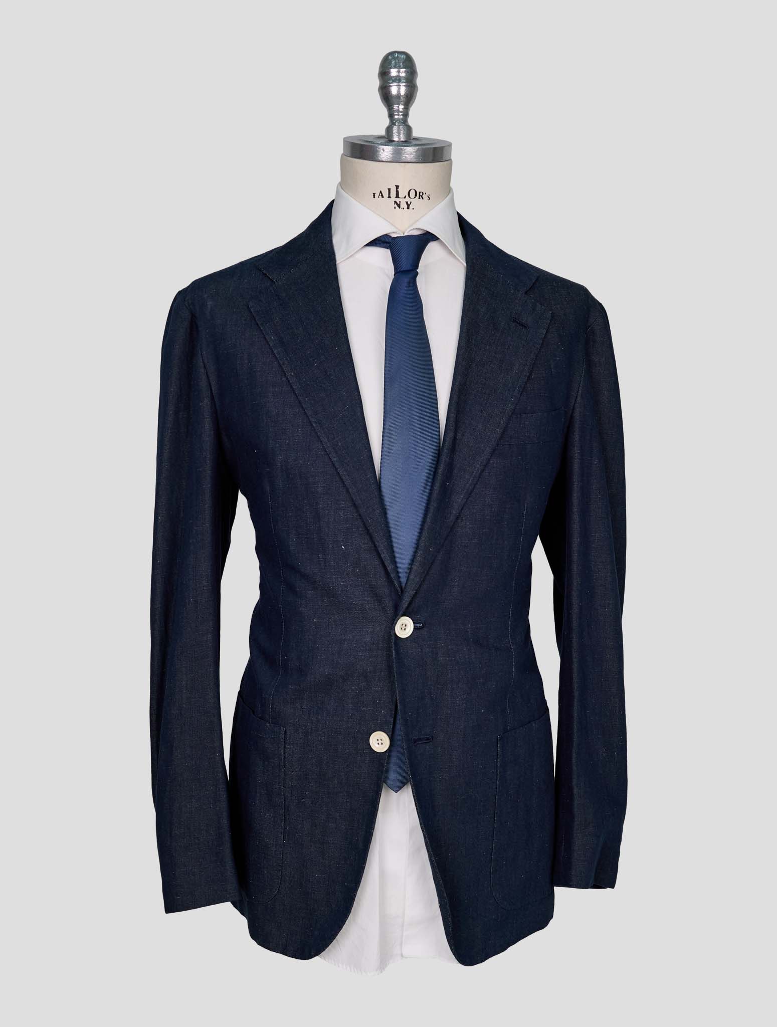 Kiton Blue Navy Cotton Linen Blazer