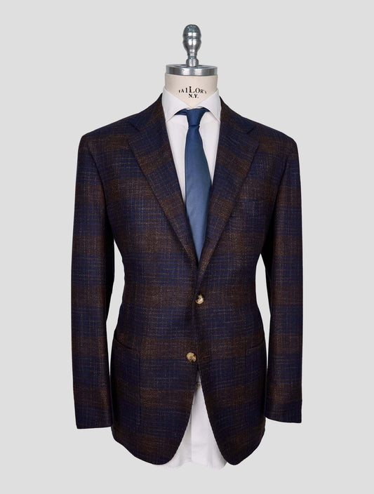 Kiton Brown Blue Cashmere Virgin Wool Silk Cotton Pa Blazer