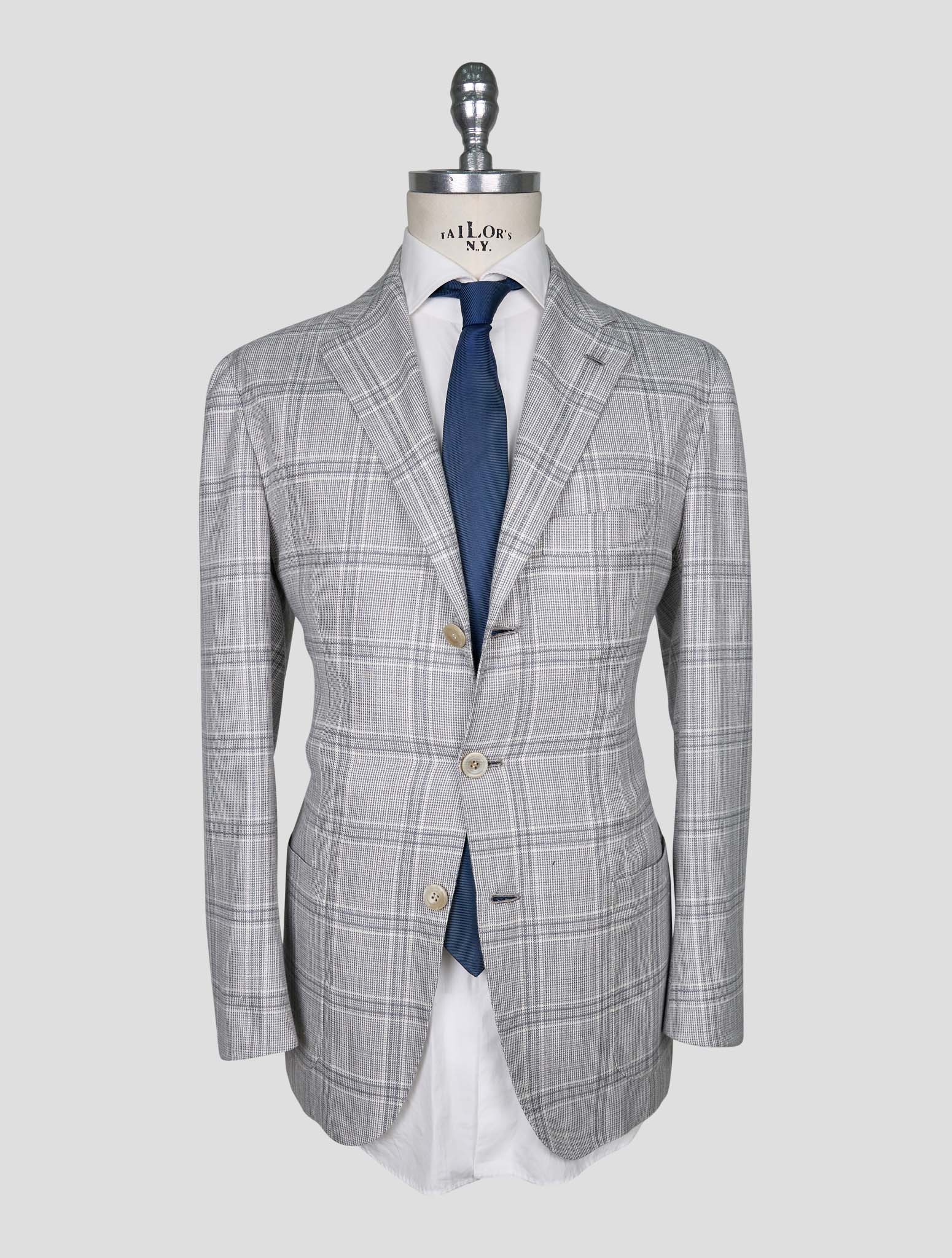 Kiton Gray White Cashmere Wool Silk Linen Blazer
