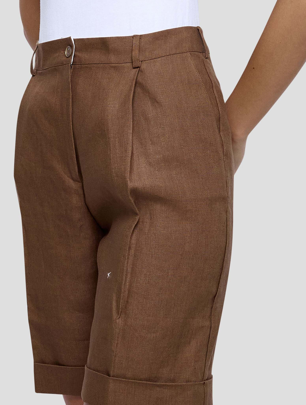 Kiton Brown Linen Short Pants Women