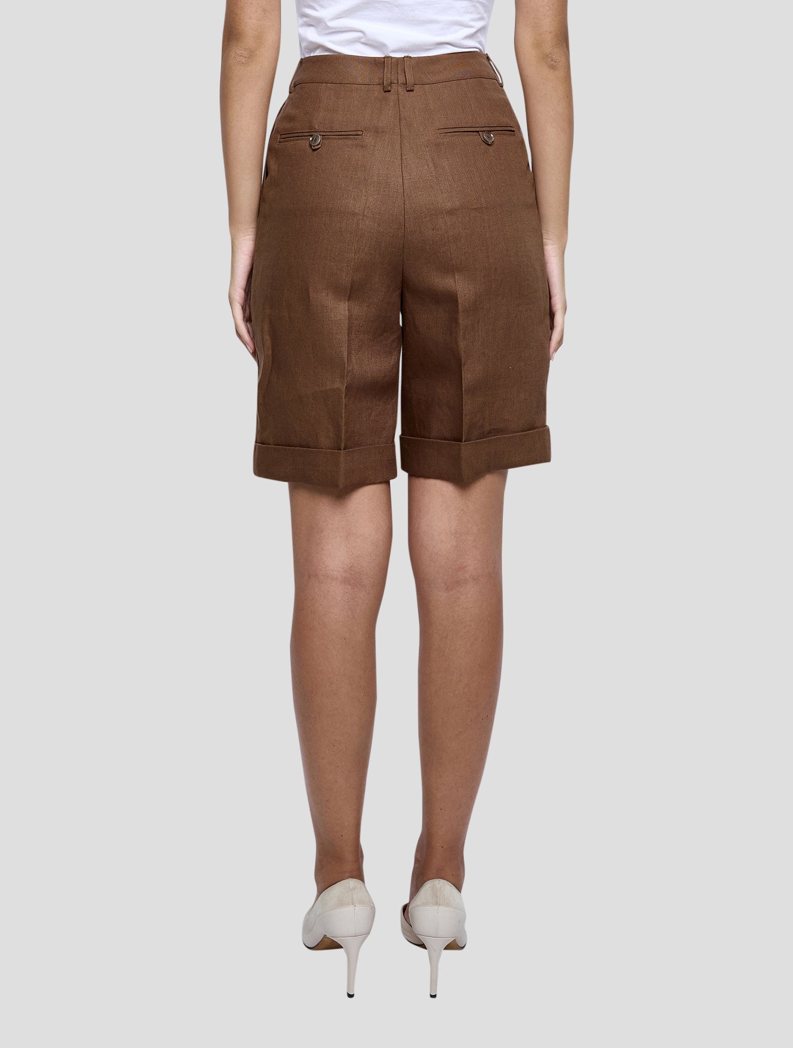 Kiton Brown Linen Short Pants Women