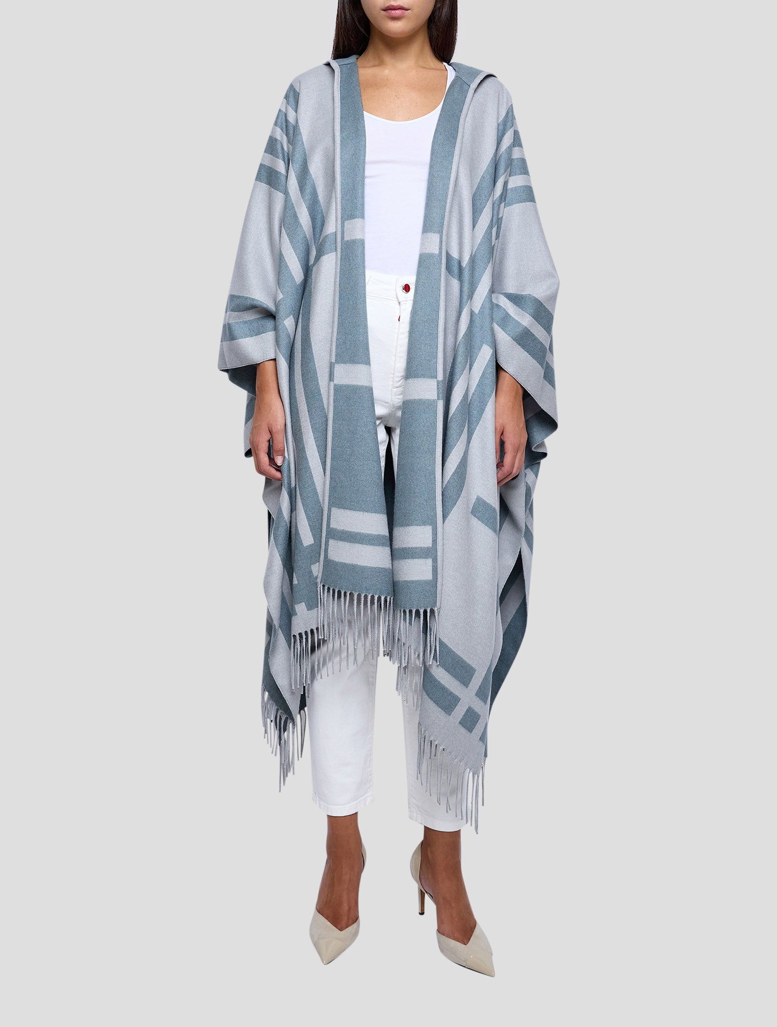 Kiton Gray Silk Cashmere Poncho Women
