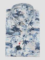 Kiton Light Blue White Cotton Shirt Polo Positano