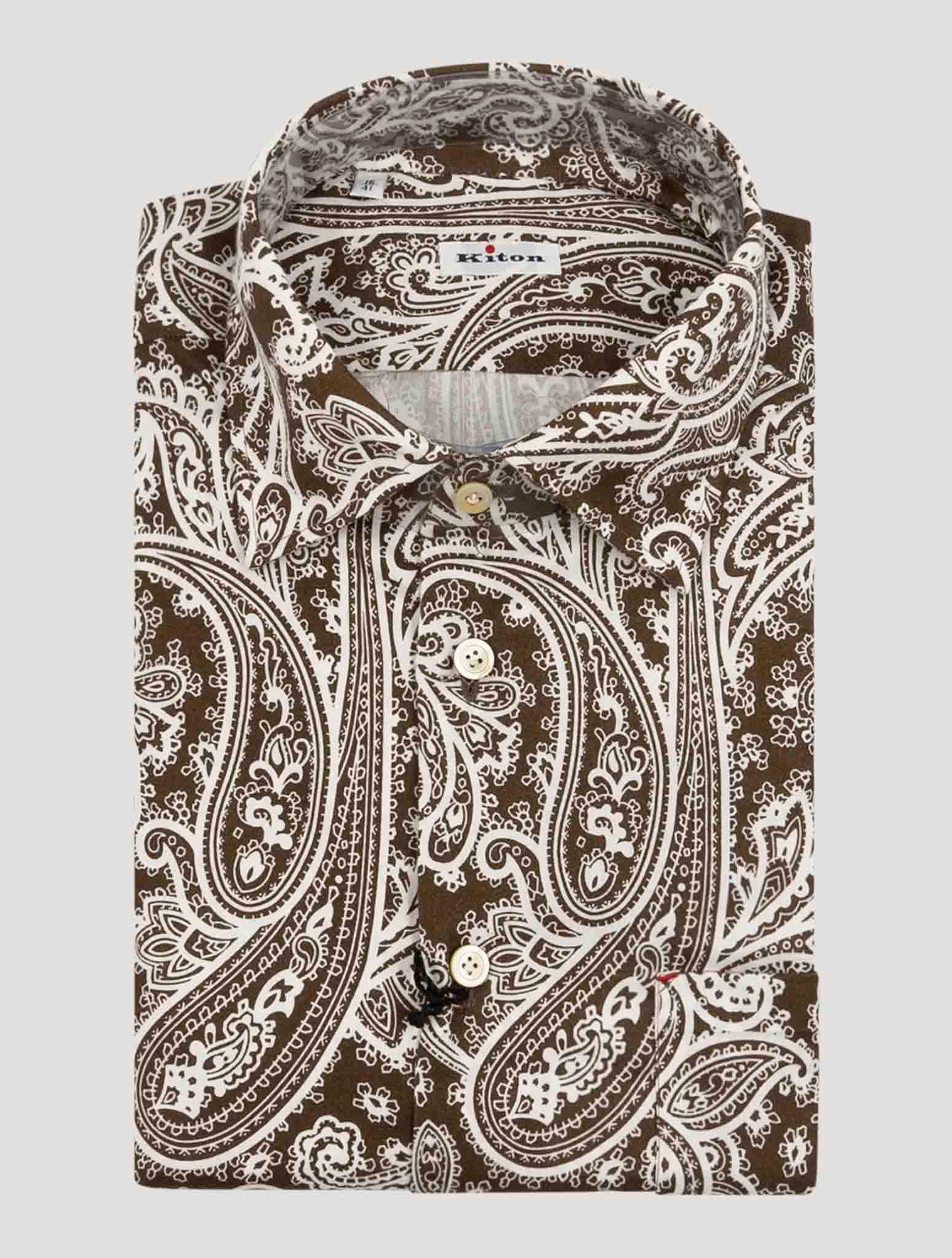 Kiton Brown White Cotton Shirt