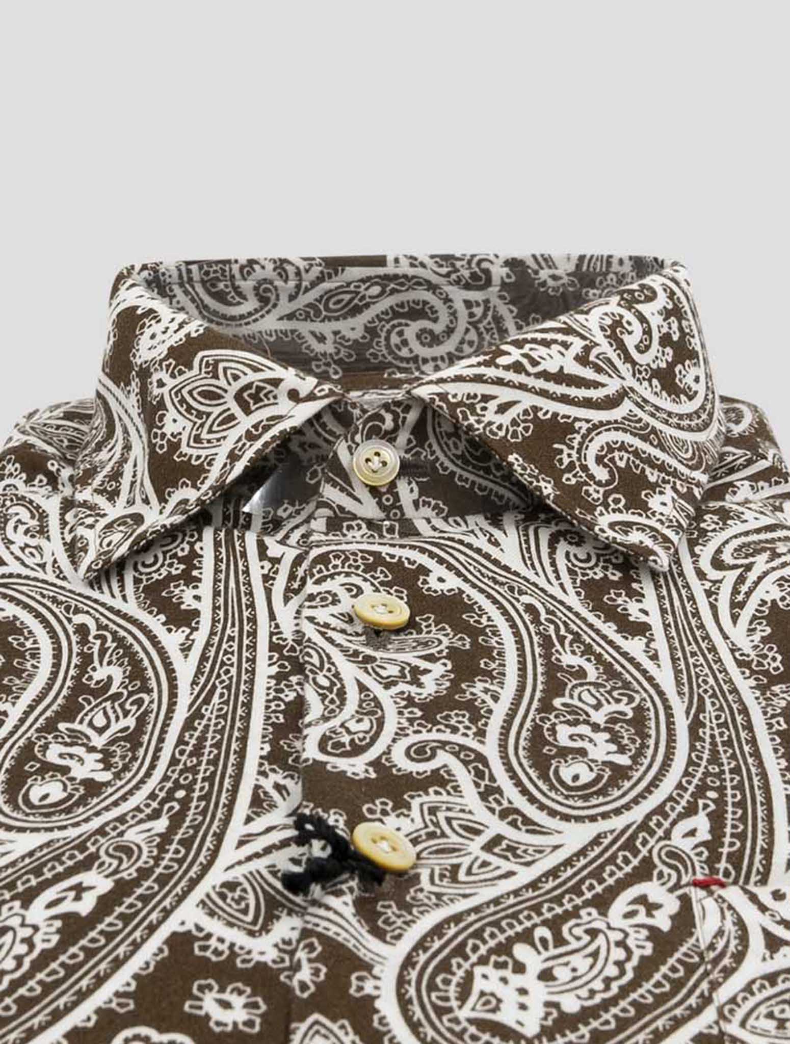 Kiton Brown White Cotton Shirt