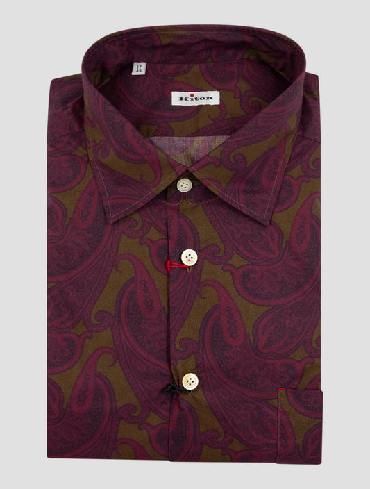 Kiton Multicolor Burgundy Green Shirt Nerano