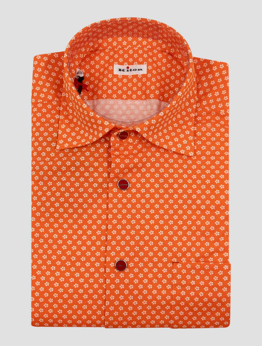 Kiton Orange White Cotton Shirt