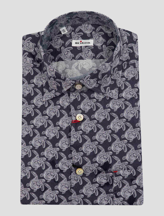 Kiton Blue White Cotton Shirt