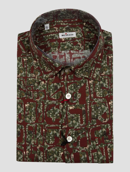 Kiton Multicolor Burgundy Green Shirt Nerano