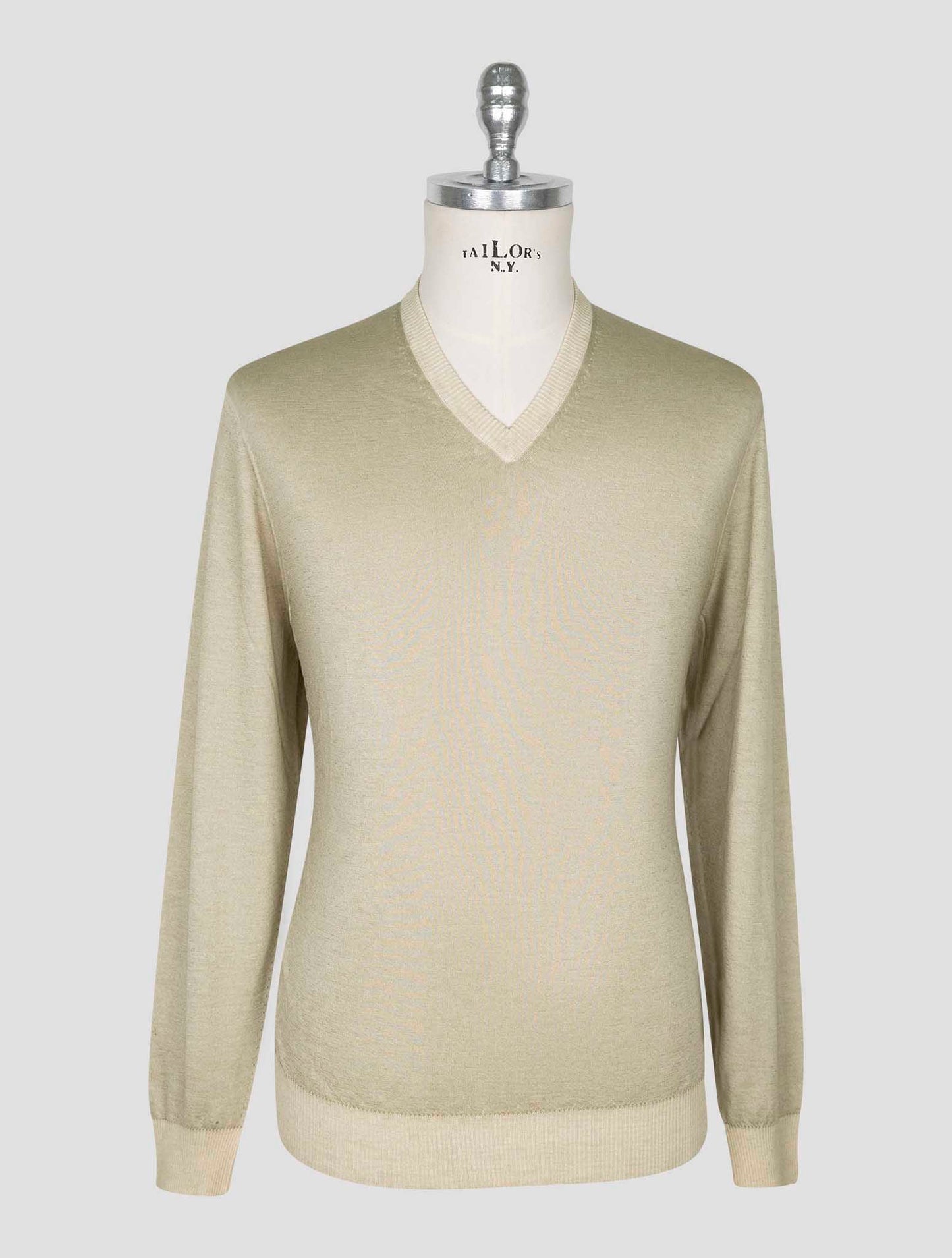 Kiton Beige Cashmere Silk Sweater V-Neck