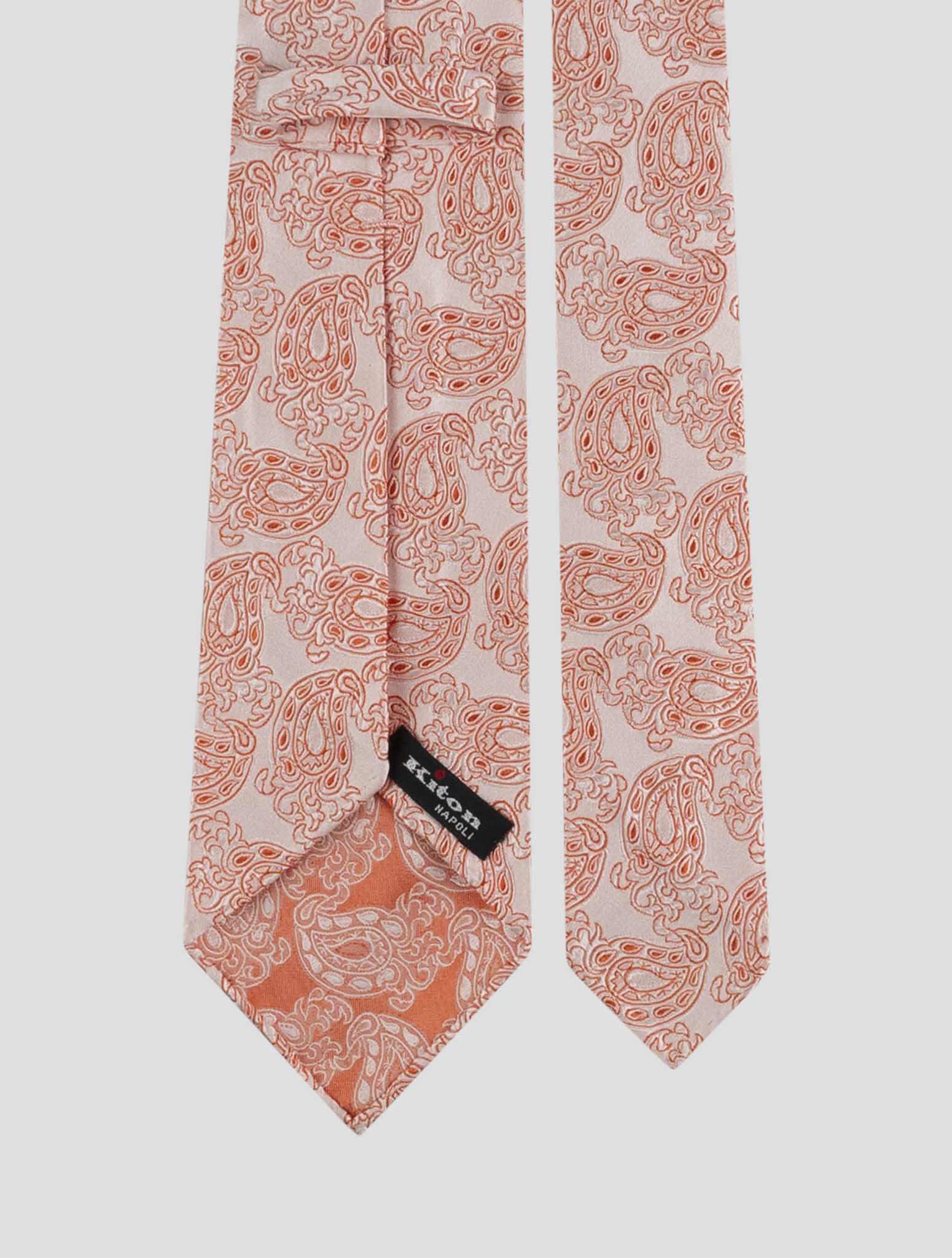 Kiton Orange White Silk Tie