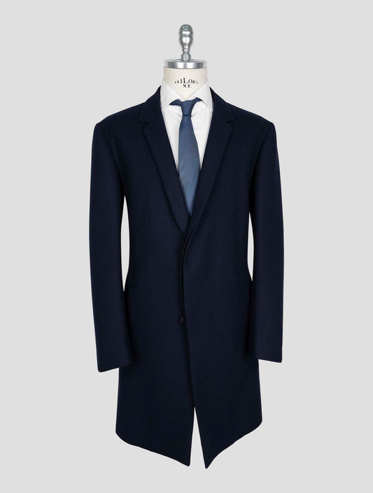 Kiton Knt Blue Navy Virgin Wool 14 Micron Overcoat