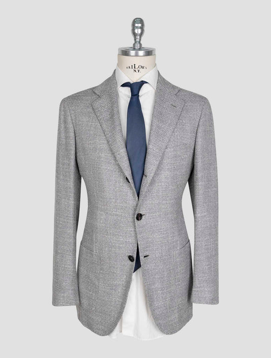 Kiton Gray Cashmere Virgin Wool Silk Cotton Pa Blazer