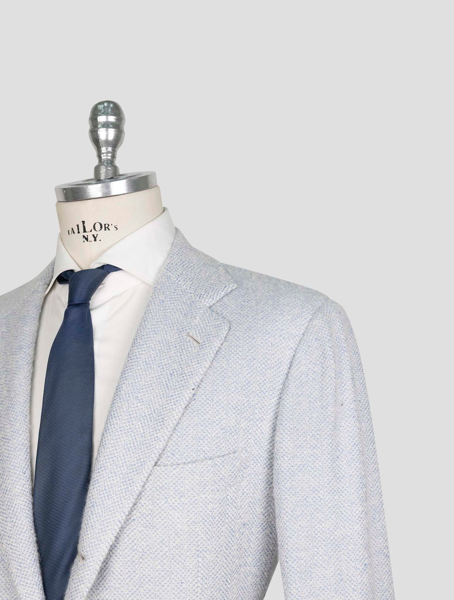 Kiton Light Blue White Cashmere Silk Blazer